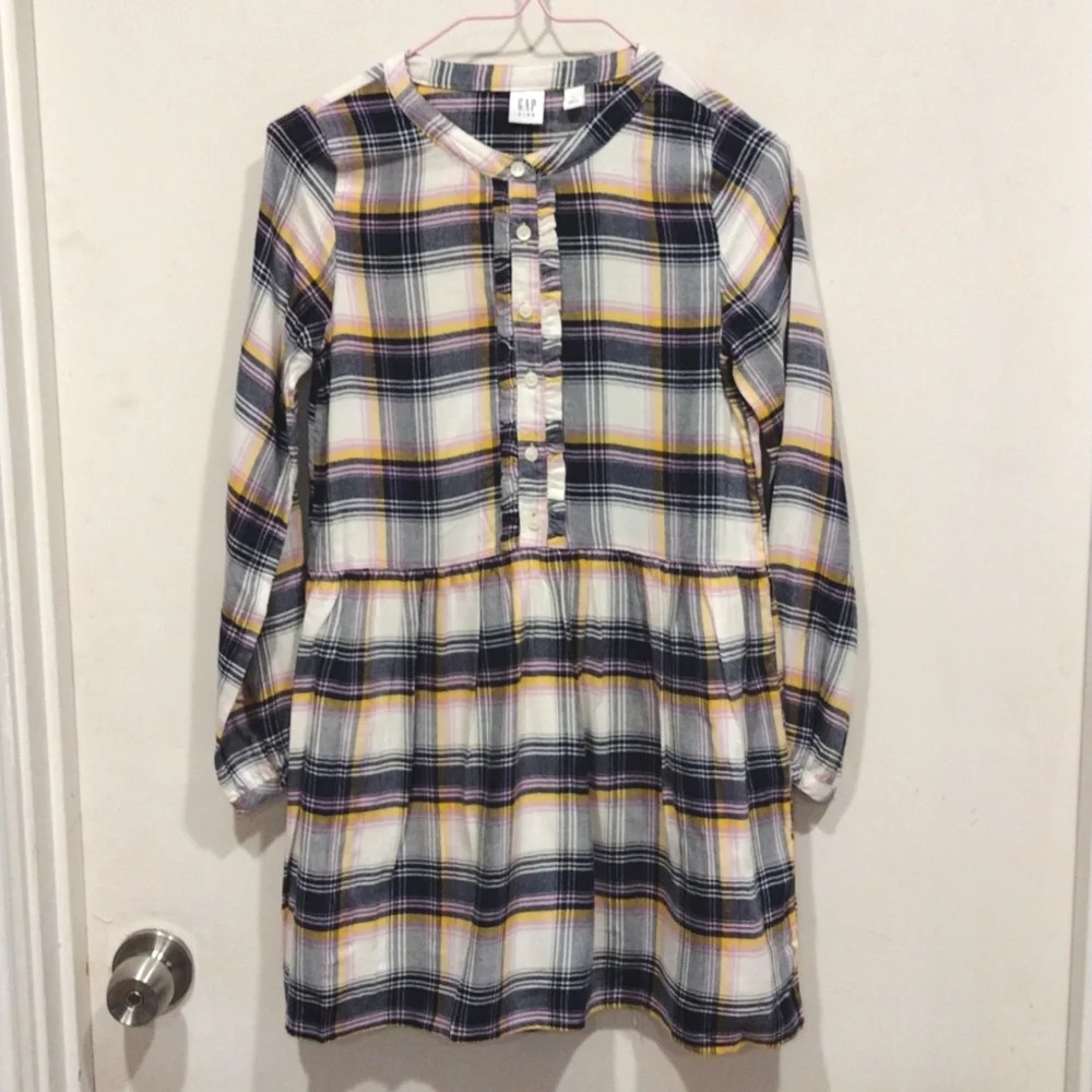 NWT Gap Kids Girl's Dropped Waist Plaid Long Sleeve Dress Sz M -Casual Academia